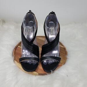 Badgley Mischka Women's Leather/Satin Black Strappy 5" Heels 9.5